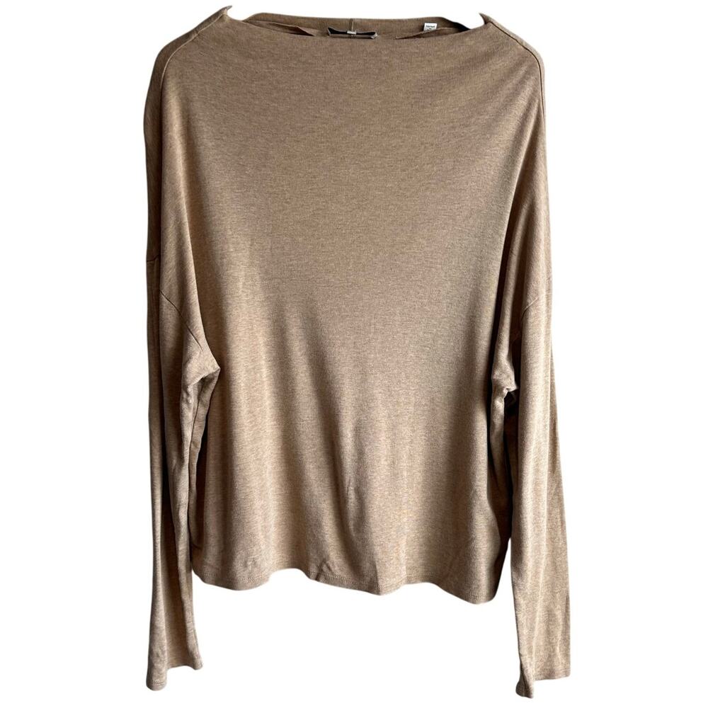 Vince Long Sleeve Drop Shoulder Pullover Knit Blouse Camel Tank L